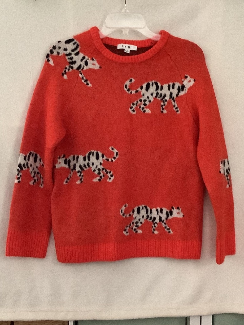 THML Red Crewneck Sweater with White and Black Cat Motif